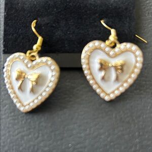 Charming Gold Heart Earrings with Bow Accent